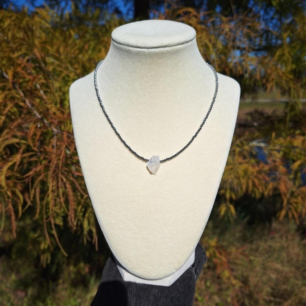 Raw Quartz, Hematite Necklace ~ Handcrafted Jewelry